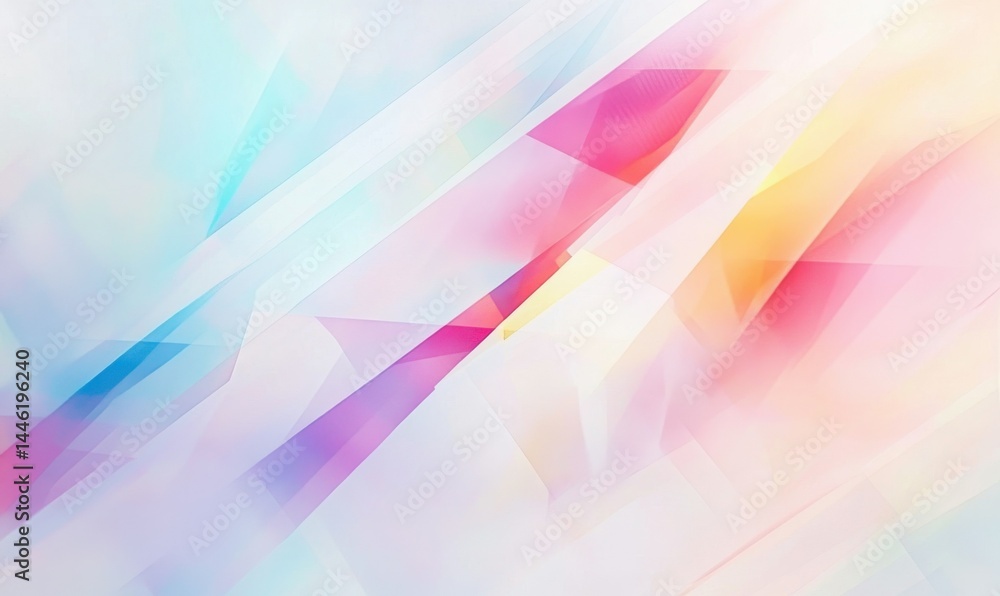 Poster abstract geometric composition with soft pastel shapes and vibrant colors, clean lines and diffused 