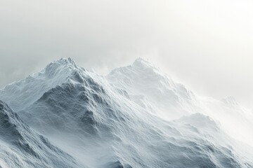 Obraz premium Serene snow-covered mountain peaks shrouded in mist, a breathtaking winter landscape.