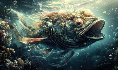 Deep Sea Creature: An Enigmatic Fish in its underwater habitat landscape