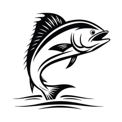 Silhouette of Jumping Fish Isolated Black and White River Fish Icon