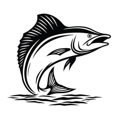 Isolated Black and White Silhouette of a Leaping Fish with Detailed Fin and Tail
