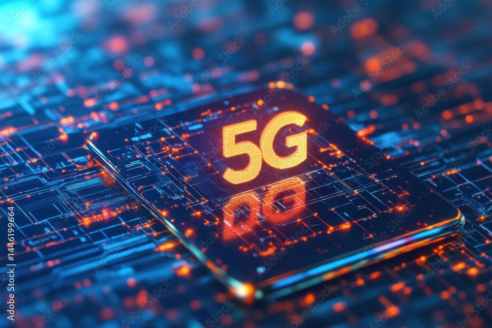 Poster data processing and digital diagrams illustrating advancements in 5g technology and scope scanning, 