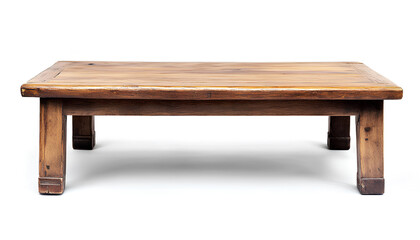 Empty wooden table surface on white background