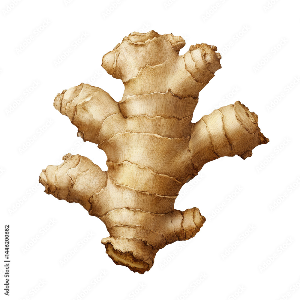 Poster fresh ginger root isolated on a transparent background showcasing its natural texture and shape, gin