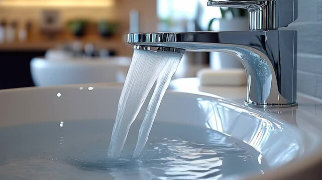 A tap from which water flows into a wash basin
