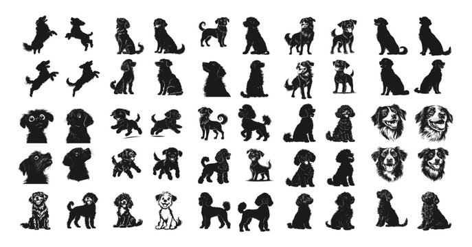 Set of collection child dog Isolated vector illustration editable