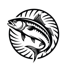 Fish Silhouette in Circle, Black and White. Fish Illustration. Abstract Design