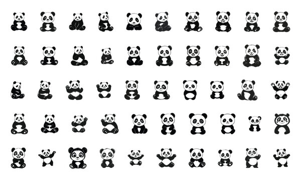 Set of collection cute panda Isolated vector illustration editable