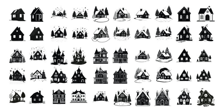 Set of collection cozy house Isolated vector illustration editable