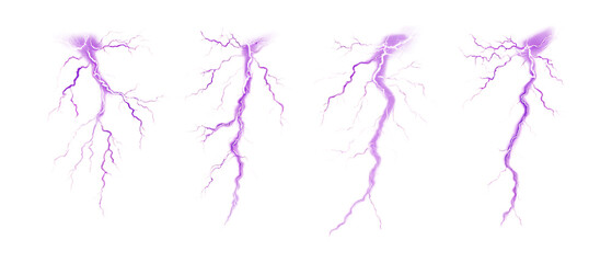 Pack of Lightning Against Transparent Background for Weather Design, Energy Concepts, or Storm Illustrations