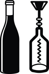 vector corkscrew and wine bottle on white backgroud