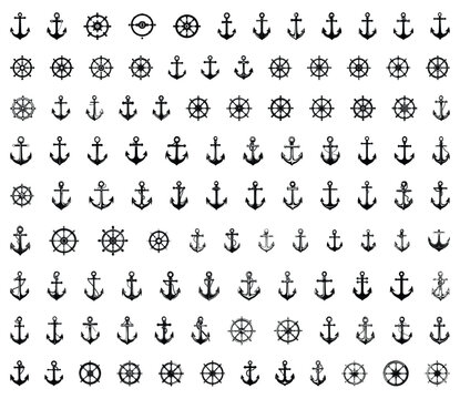 Set of collection nautical anchor Isolated vector illustration editable