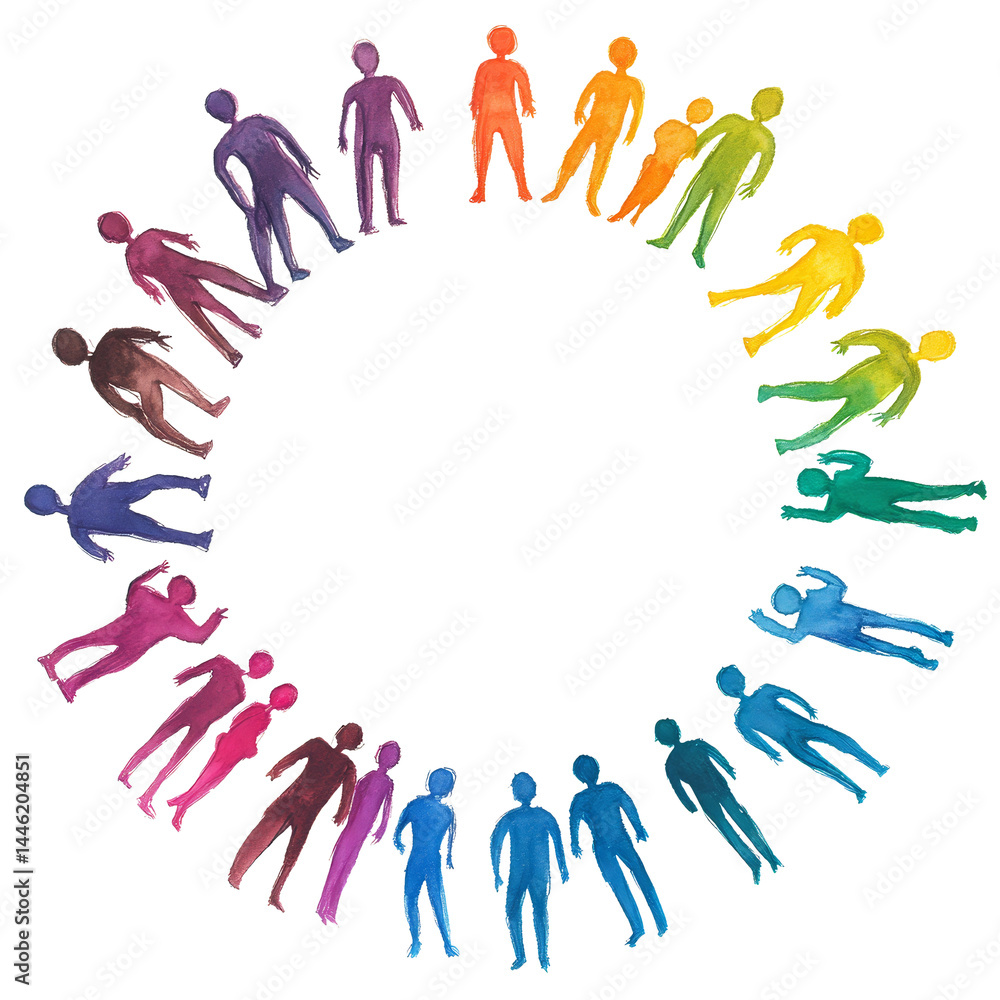 Aufkleber a vibrant circle of diverse silhouettes representing unity and inclusiveness in a colorful design on
