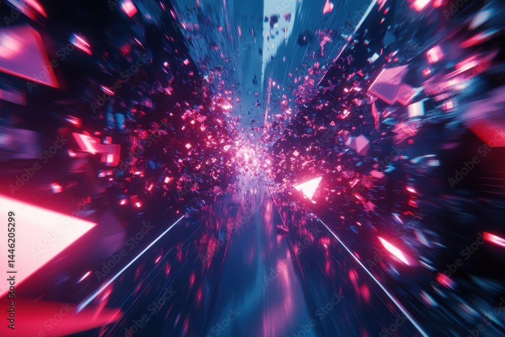Aufkleber neon glowing futuristic polygonal particles create a dazzling abstract tunnel effect at night, neon 
