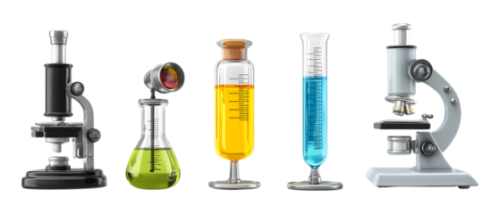 Pack of Laboratory Equipment Against Transparent Background for Science Education, Research Projects, or Medical Design