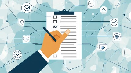 Task Checklist Completion with Digital Icons Background