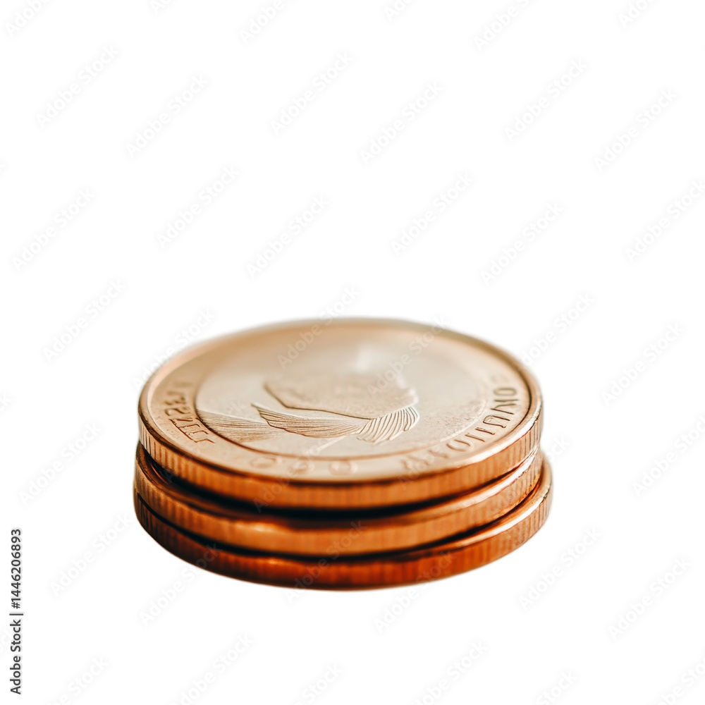Poster a closeup view of stacked coins on a transparent background demonstrating investment potential and m