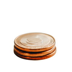 A closeup view of stacked coins on a transparent background demonstrating investment potential and monetary value for saving strategies, coin on transparent backgroundInvestment concept, money