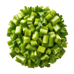 Pile of chopped celery isolated on transparent background