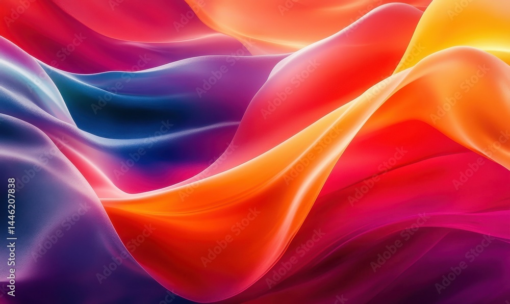 Poster abstract colorful wave pattern with dynamic curves and smooth gradients, vibrant tones of red, orang