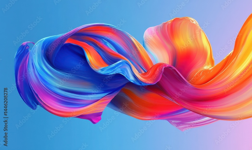 Poster abstract splash of colorful paint in mid-air, vibrant hues and smooth curves creating a dynamic and 
