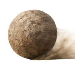 Fototapeta premium A heavy, rough stone ball hurtles across the frame, its rapid spin creating motion blur and a trailing dust plume.