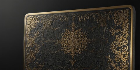 Black card with gold embossed pattern, subtle shimmer , metallic, embossing, glossy