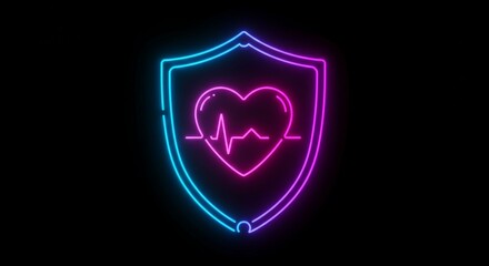 Heart Shield Health Graphic - A vibrant neon graphic symbolizing health protection, wellness, heart health, safety, and security