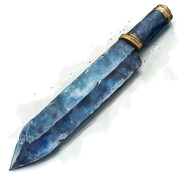 watercolor blue knife on white background clip art preview