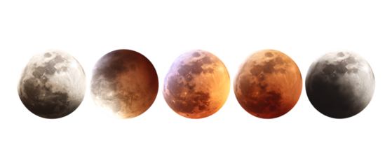 Pack of Lunar Eclipses Against Transparent Background for Astronomy Design, Space Education, or Celestial Illustration Projects