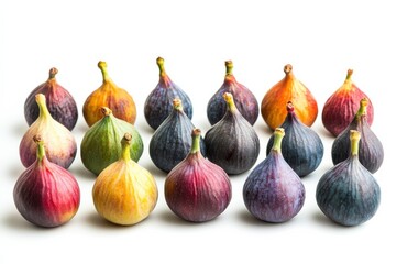 Obraz premium Rainbow of Figs Vibrant juicy figs in a stunning array of colors against a bright white background