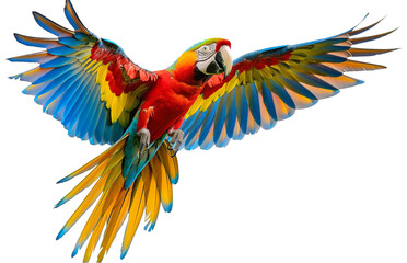 Majestic Macaw Soaring Above Vibrant Tropical Rainforest Landscape