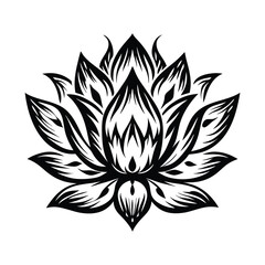 Black and White Lotus Flower with Detailed Petals and Striking Design