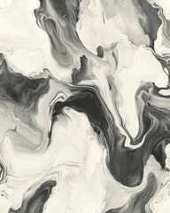 Abstract black and white marble texture with swirling patterns, creating a fluid artistic design suitable for backgrounds, wallpapers, or modern decor projects