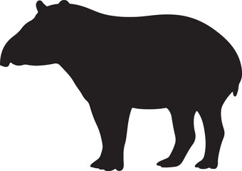 Tapir Mammal Silhouette Vector on White Background