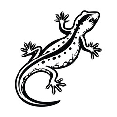 Stylized Black and White Lizard Silhouette with Detailed Scale and Claw Design