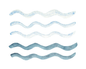 Sea waves or water flow lines. Hand drawn simple blue waved lines. Sea storm scribble. Hand drawn illustration isolated. Design element, texture or marine background.