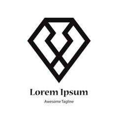 v letter diamond black logo design icon