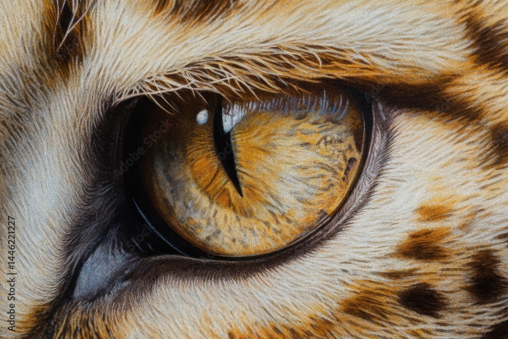 Poster detailed view of a leopard's eye showcasing intricate color patterns and textures, leopard (panthera