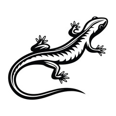 Stylized Lizard Silhouette with Tribal Art Elements Black and White