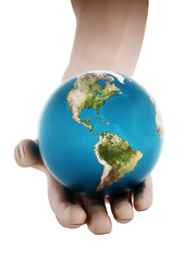 Globe in hand on transparent background. 3D illustration