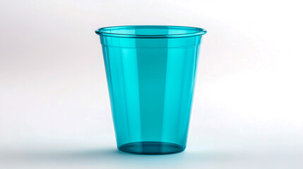 Plastic cup, turquoise in color, clear plastic with no graphics or text, solid white background, product photo for online store website, 50 oz.