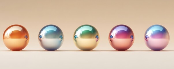Five Spherical Objects Showing Various Different Colors and Reflections