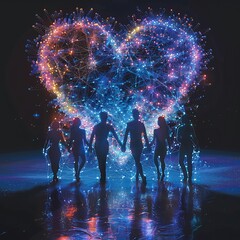 silhouettes Lovebonding oxytocin visualized as glowing threads connecting stylized human