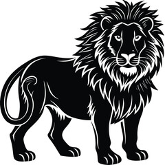 Majestic Lion Silhouette Strong Feline with Detailed Mane in Black and White Design