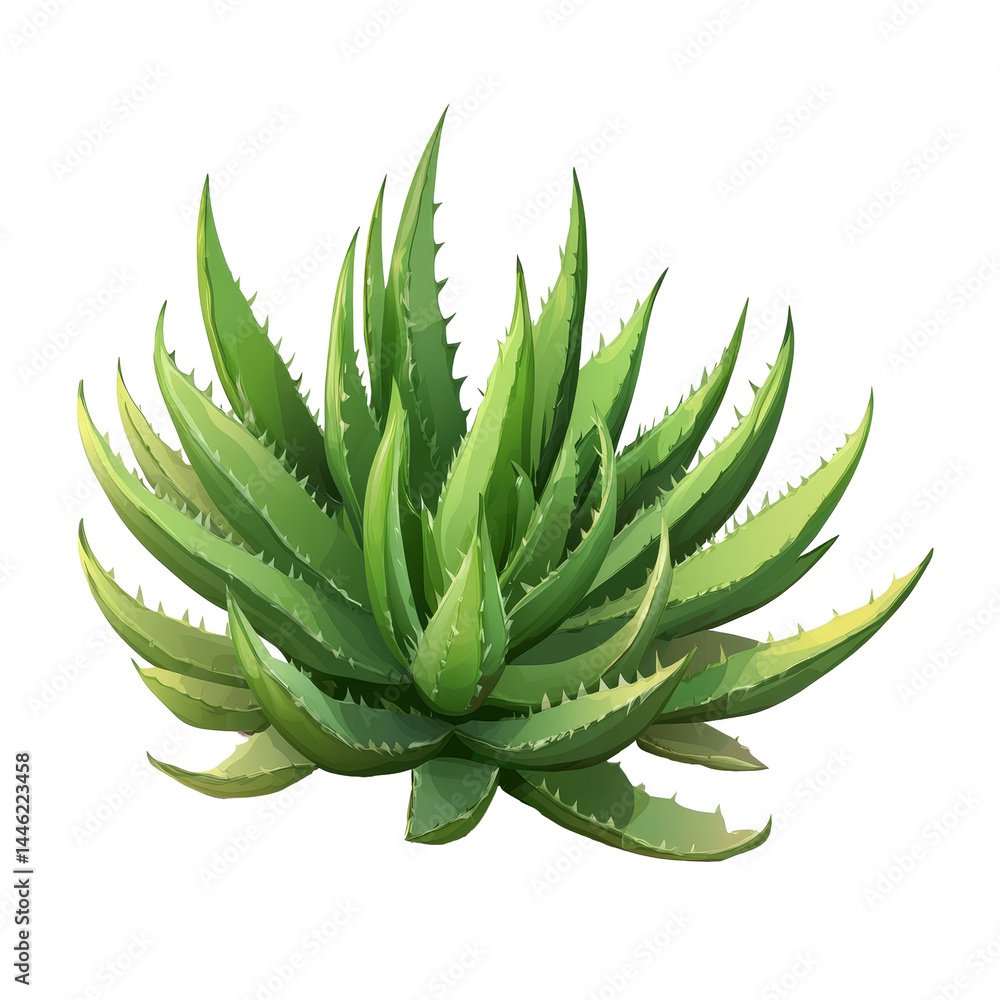 Poster aloe bushes with distinct shadow isolated on a transparent background showcasing natural beauty, alo
