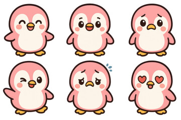 Obraz premium Adorable Pink Penguin Emoticon Collection: A delightful assortment of cute pink penguin emoticons, each expressing a unique emotion in a heartwarming style.