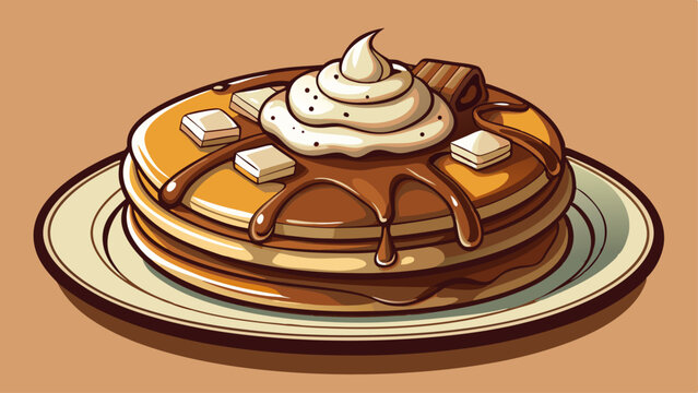 Thick, soft pancakes infused with cocoa and melted chunks.
A generous dollop of whipped cream adds airy contrast.
Drizzled with chocolate sauce for a full decadent look.
Ideal for breakfast-themed vec