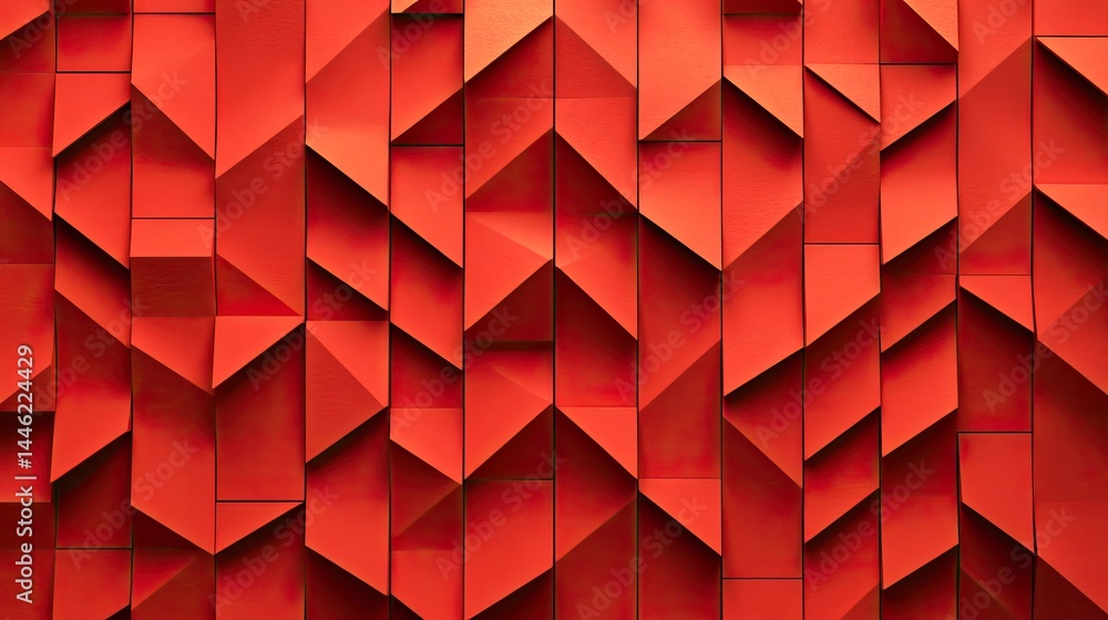 Poster geometric panels red textured pattern with shadows, angular, textured surface