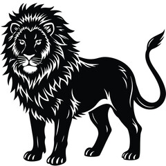 Fototapeta premium Lion Standing Profile, Black Silhouette, Wildlife Animal, Carnivore, Wild Cat, Feline, King